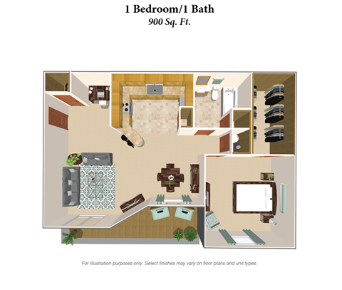 the residence 1 bedroom floor plan  at Devou Village, Ft. Wright, Kentucky